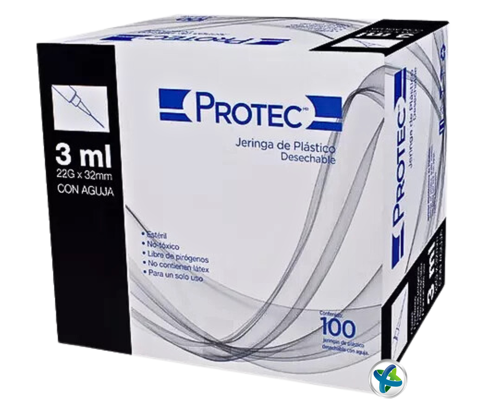 Jeringa Hipodérmica Protec® 22 x 32 (Negra). Caja/100 Pzas.